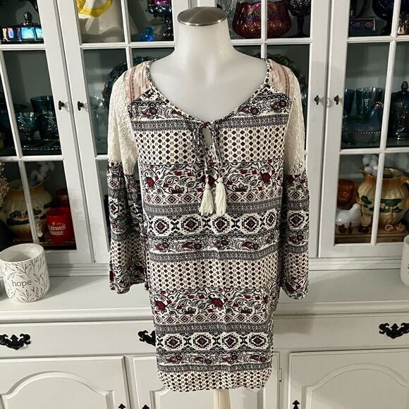 Flying Tomato Boho Top Sz Small Black White Red - Picture 1 of 8